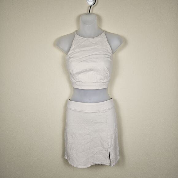 Mable Matching Set Womens Halter Crop Top Mini Skirt Summer Chic Beige Size M - Picture 16 of 16